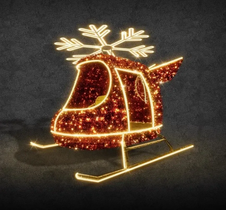Eco Fix 3D LED light helicopter with snowflake, 600 × 450 × 220 cm, warm white, standing, aluminium