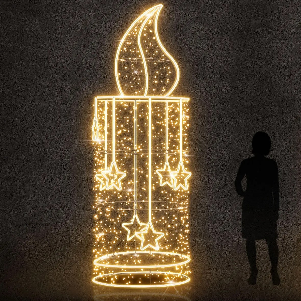Eco Fix 3D LED light candle, 95 × 300 × 95 cm, warm white, aluminium