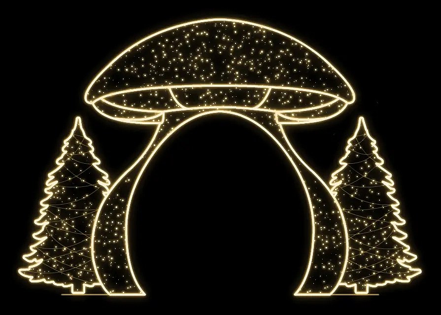 LED light tunnel - mushroom with trees, 510 x 350 cm, warm white