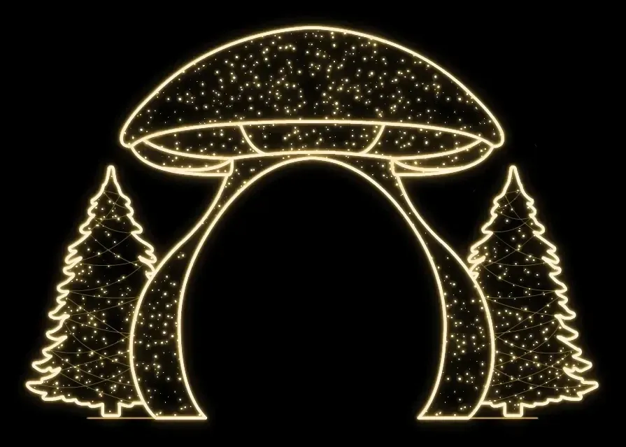 LED light tunnel - mushroom with trees, 510 x 350 cm, warm white