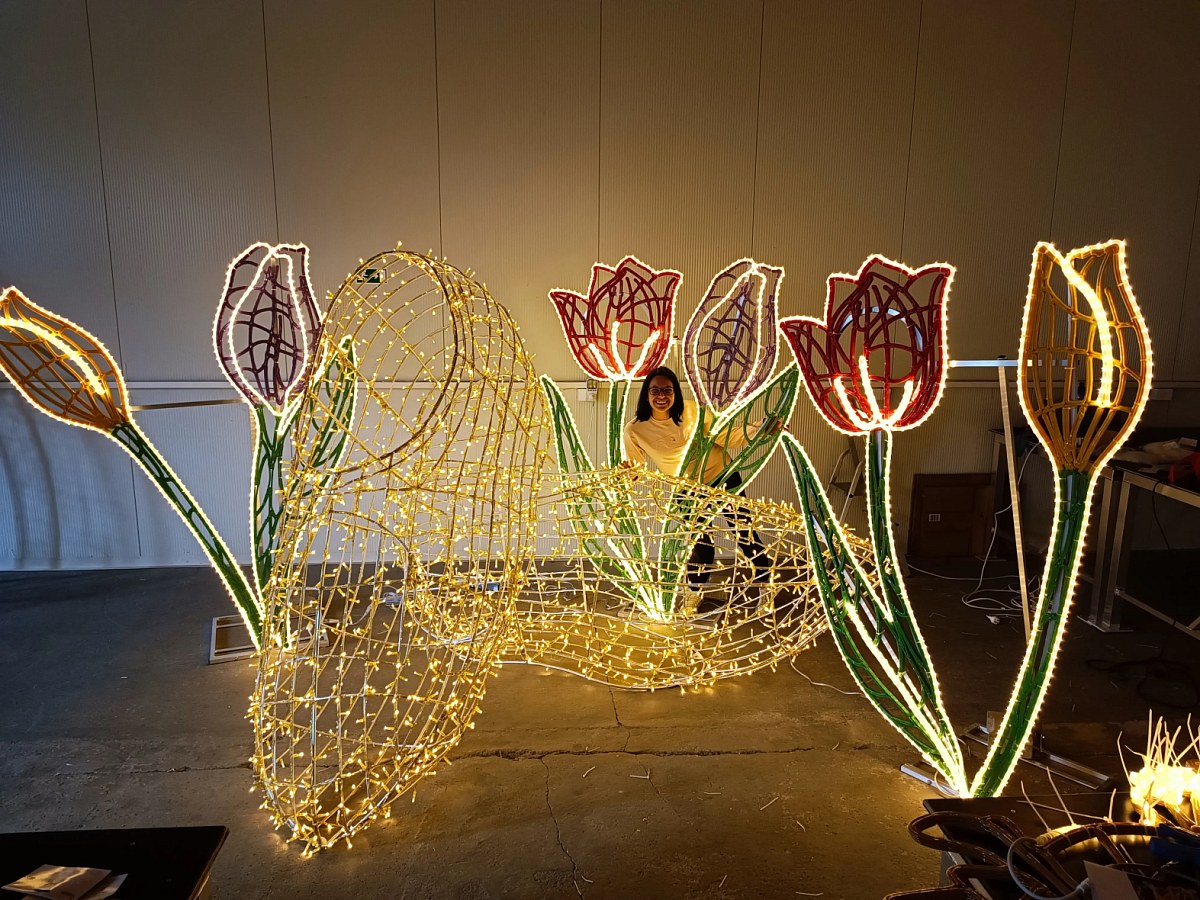 LED clog lights, warm white, coloured tulips, 36 V, 90,2 W, made of 18 parts