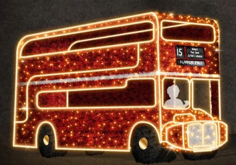 Eco Fix 3D LED light Double Decker bus, 180 × 280 × 500 cm, warm white, standing, aluminium