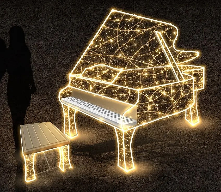 LED light piano with weave, 280 x 160 x 120 cm, warm white, 36V, 115 W, 68,2 kg, 2 parts