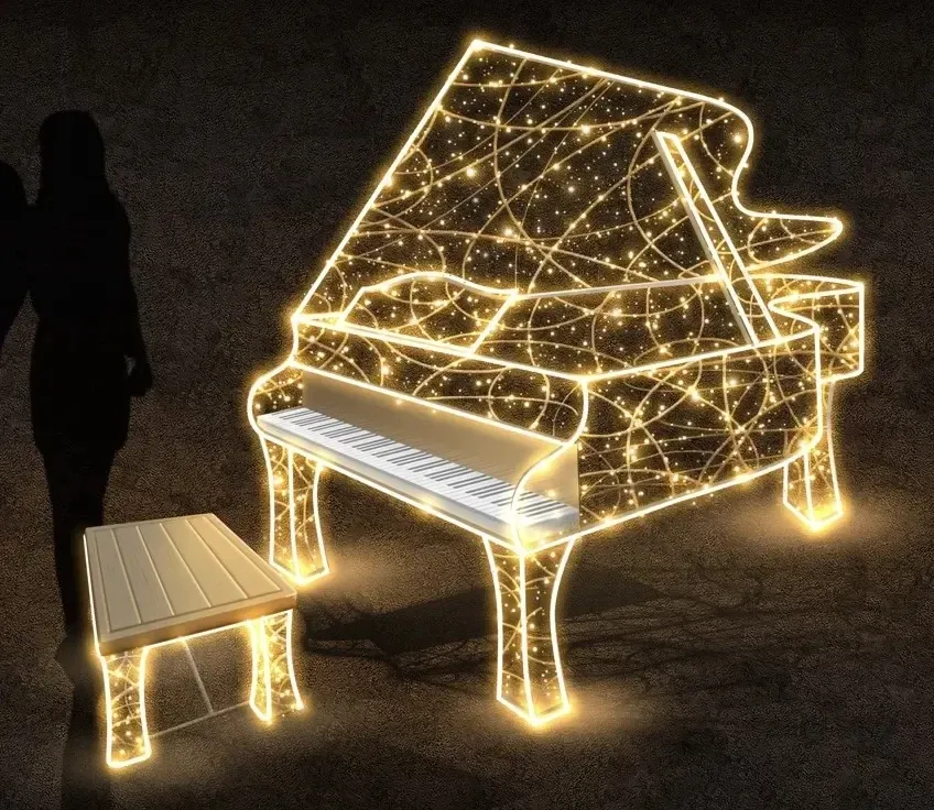 LED light piano with weave, 280 x 160 x 120 cm, warm white, 36V, 115 W, 68,2 kg, 2 parts