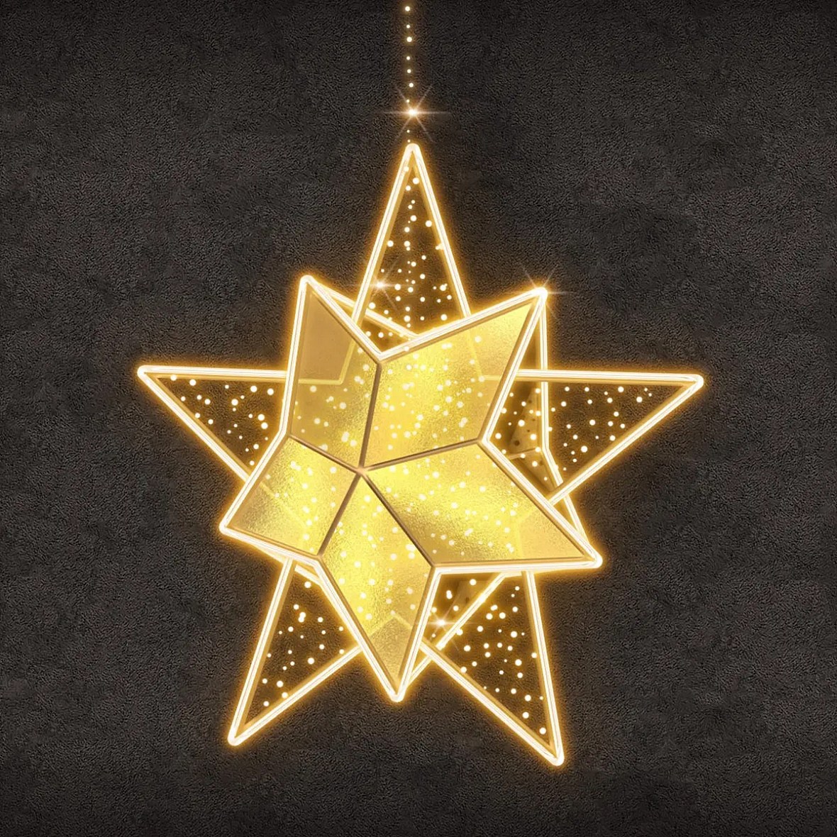 Easy Fix 3D LED star light, Ø 200 cm, warm white, hanging, aluminium