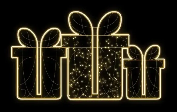 Easy Fix 2D LED light set of 3 gifts, hanging, 130 × 77 × 3 cm, warm white, 3D printed, gold