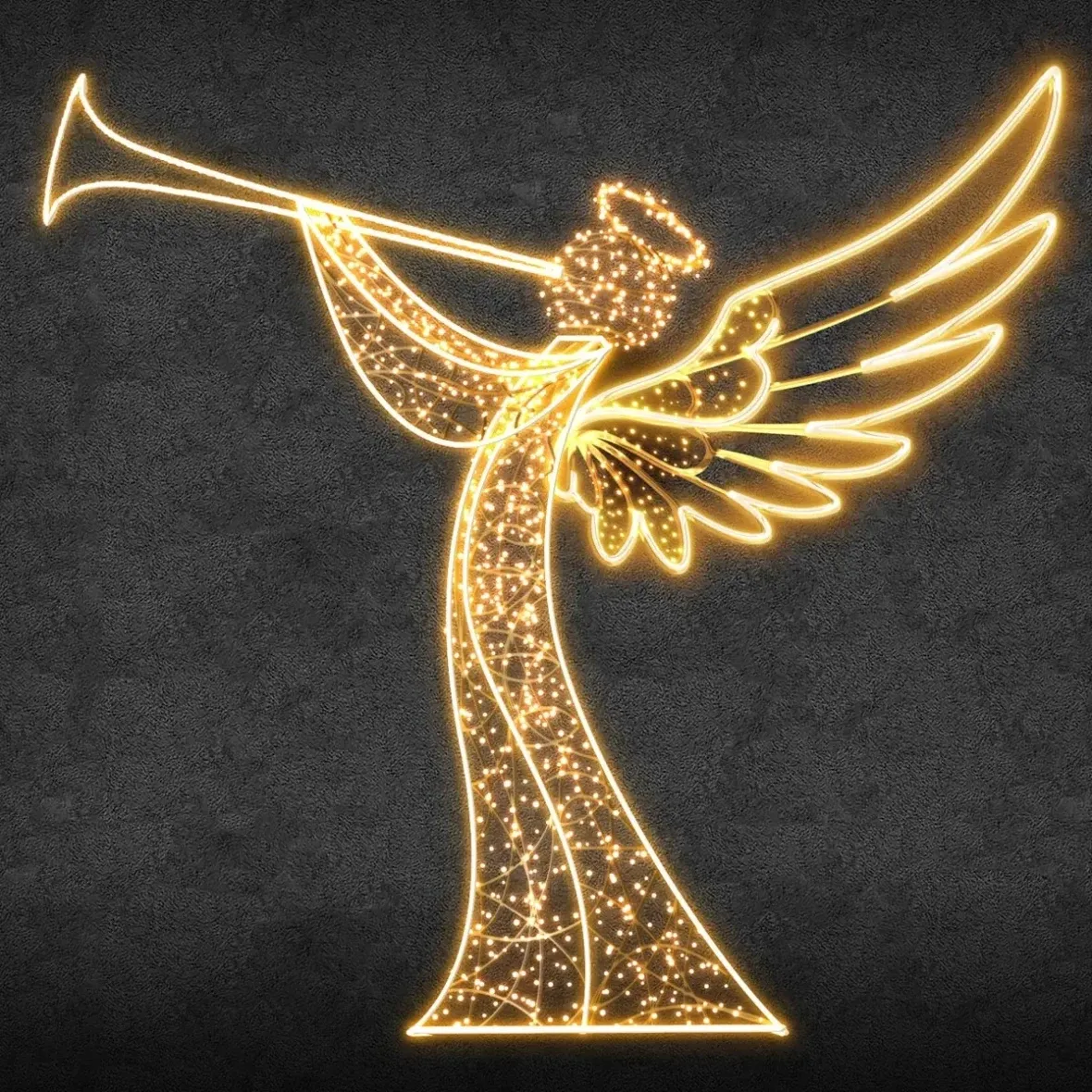 Eco Fix 2D LED light decor, Angel IV, 240 × 220 × 5 cm, warm white, hanging, 3D printed and aluminium
