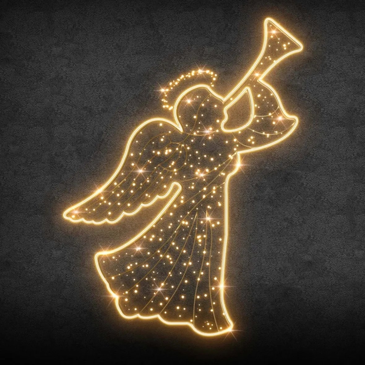 Easy Fix 2D LED light decor, angel I. with tube, 140 × 200 × 3 cm, warm white, hanging, 3D print