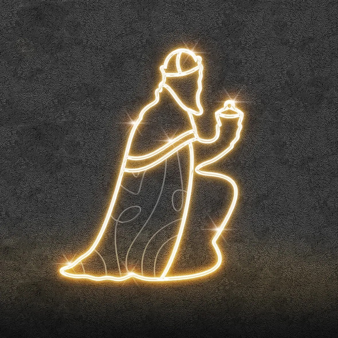 Easy Fix 2D LED light king kneeling, 155 × 105 cm, warm white, standing, 3D printing