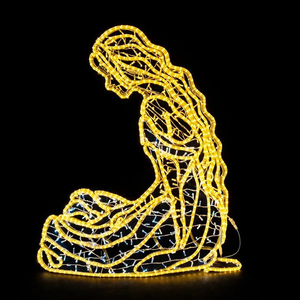 Eco Fix 2D LED light decor, silhouette of a girl 140 × 148 × 3 cm, ice and warm white, knitted, hanging, 3D printing