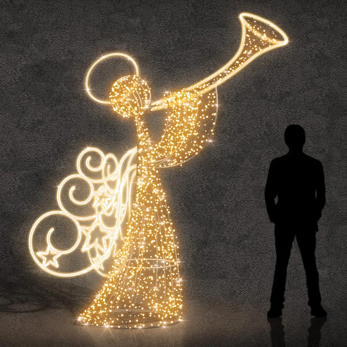 Eco Fix 3D LED light angel with tube, 250 cm, warm white, aluminium