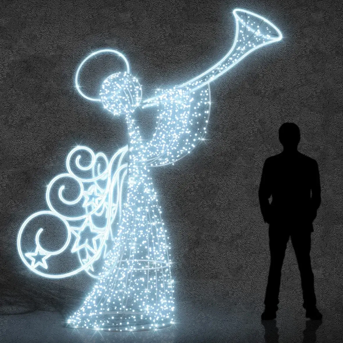 Easy Fix 3D LED light angel with trumpet, 280 cm, ice white, aluminium