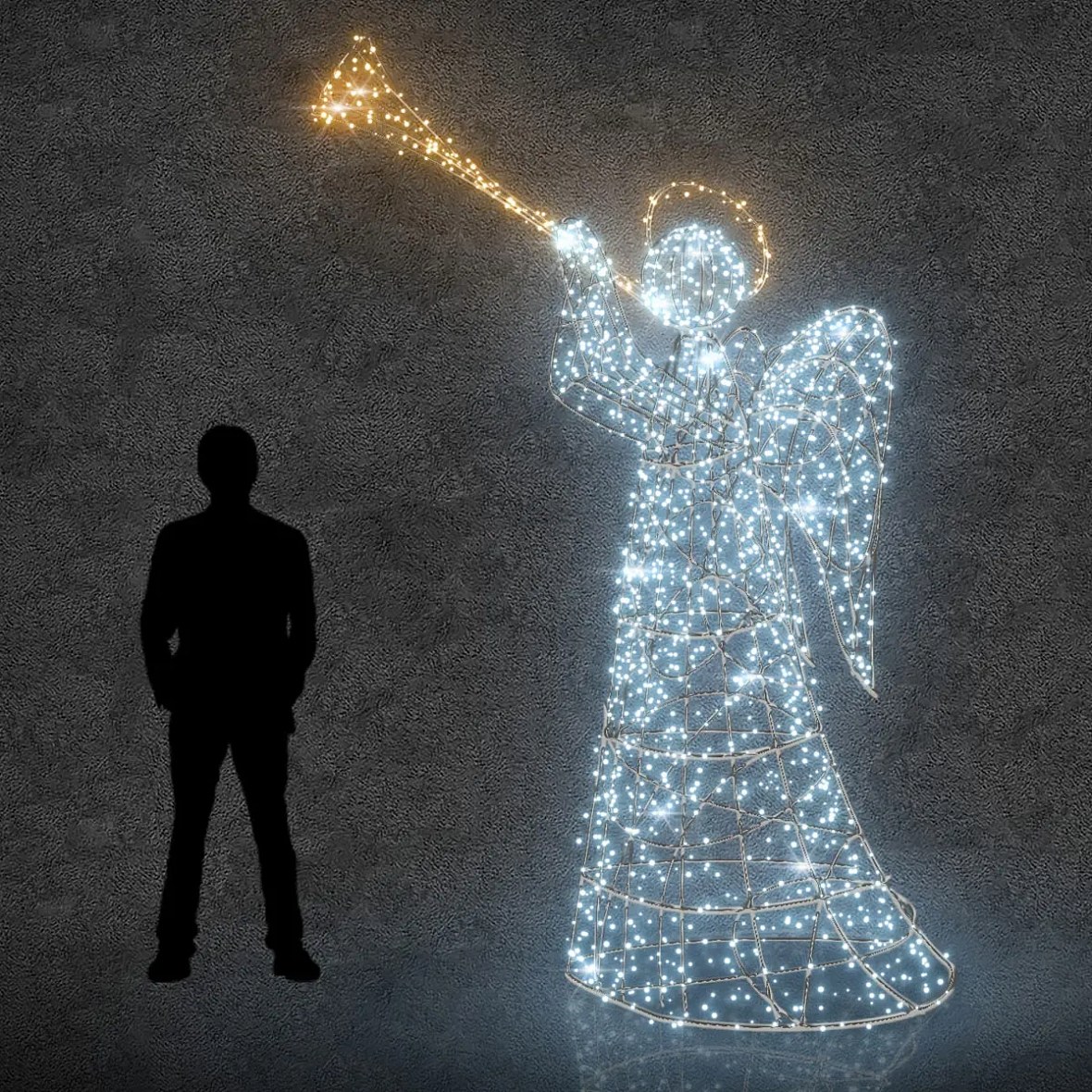 3D LED light angel with trumpet, 290 cm, icy and warm white