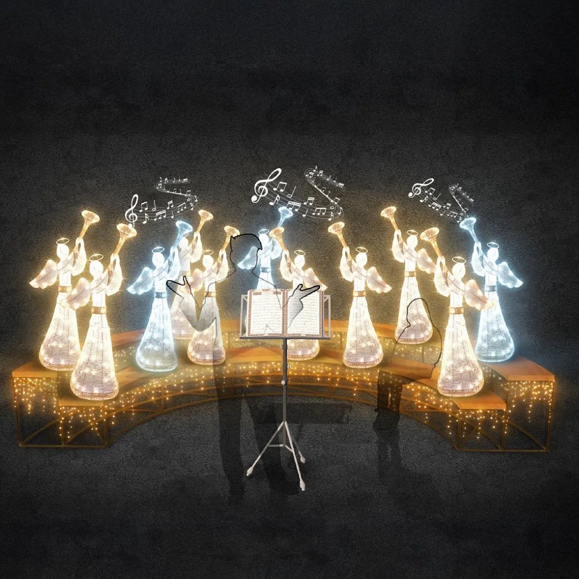 3D LED light choir with angels, 400 × 80 × 200 cm