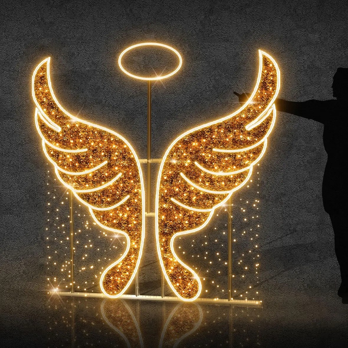 Easy Fix 3D LED angel wings, 200 × 180 cm, warm white, aluminium