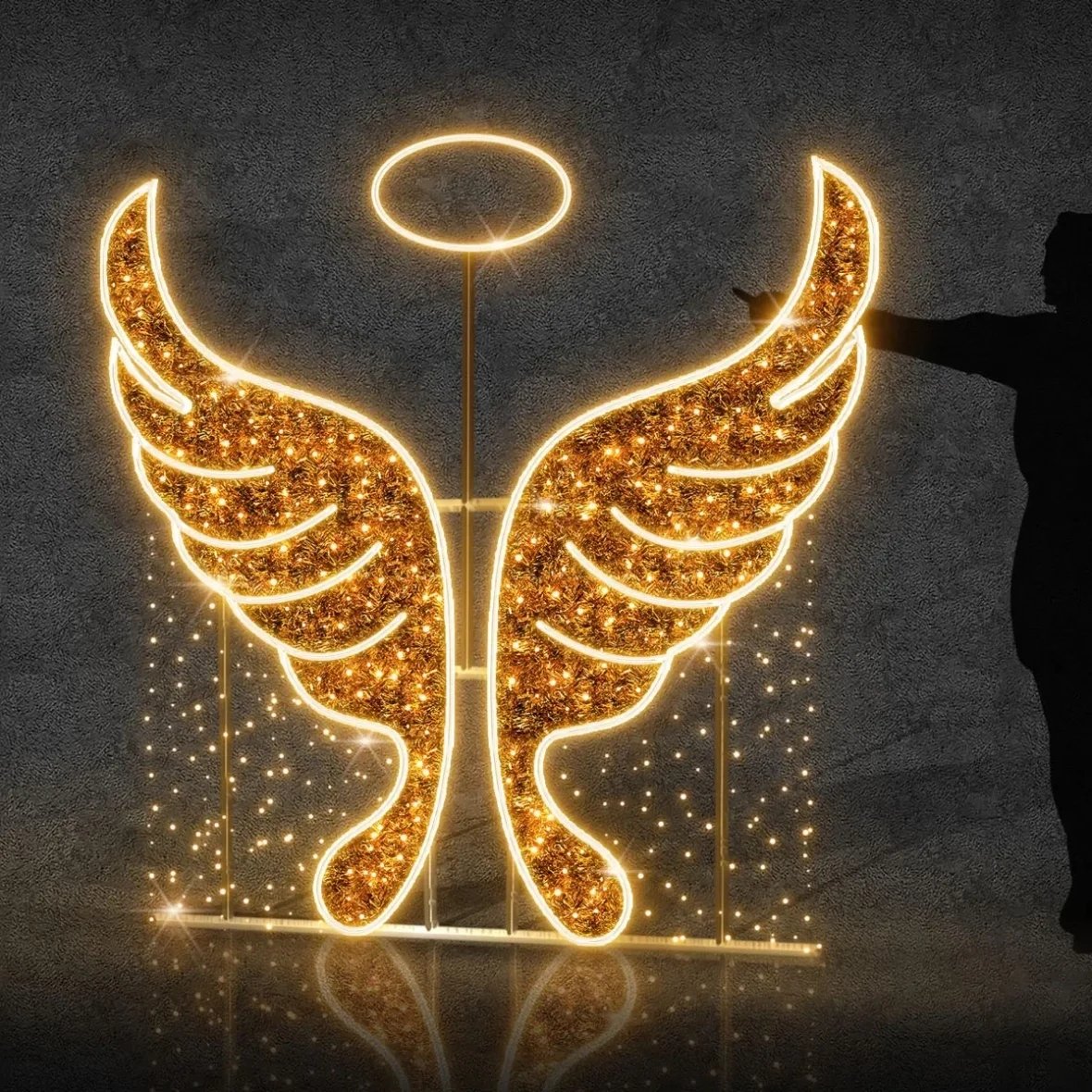 Easy Fix 3D LED angel wings, 200 × 180 cm, warm white, aluminium