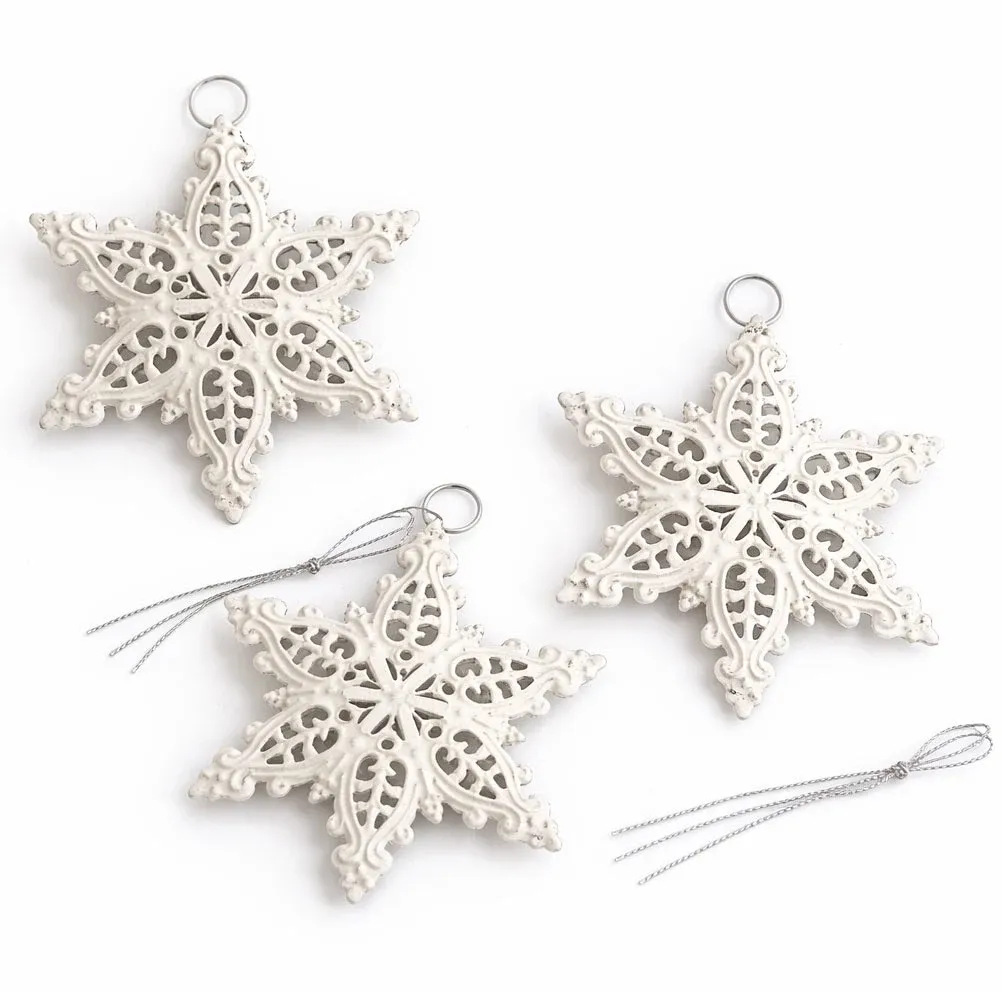 Christmas tree ornaments metal flakes 10 × 7,7 cm, white, pack of 3