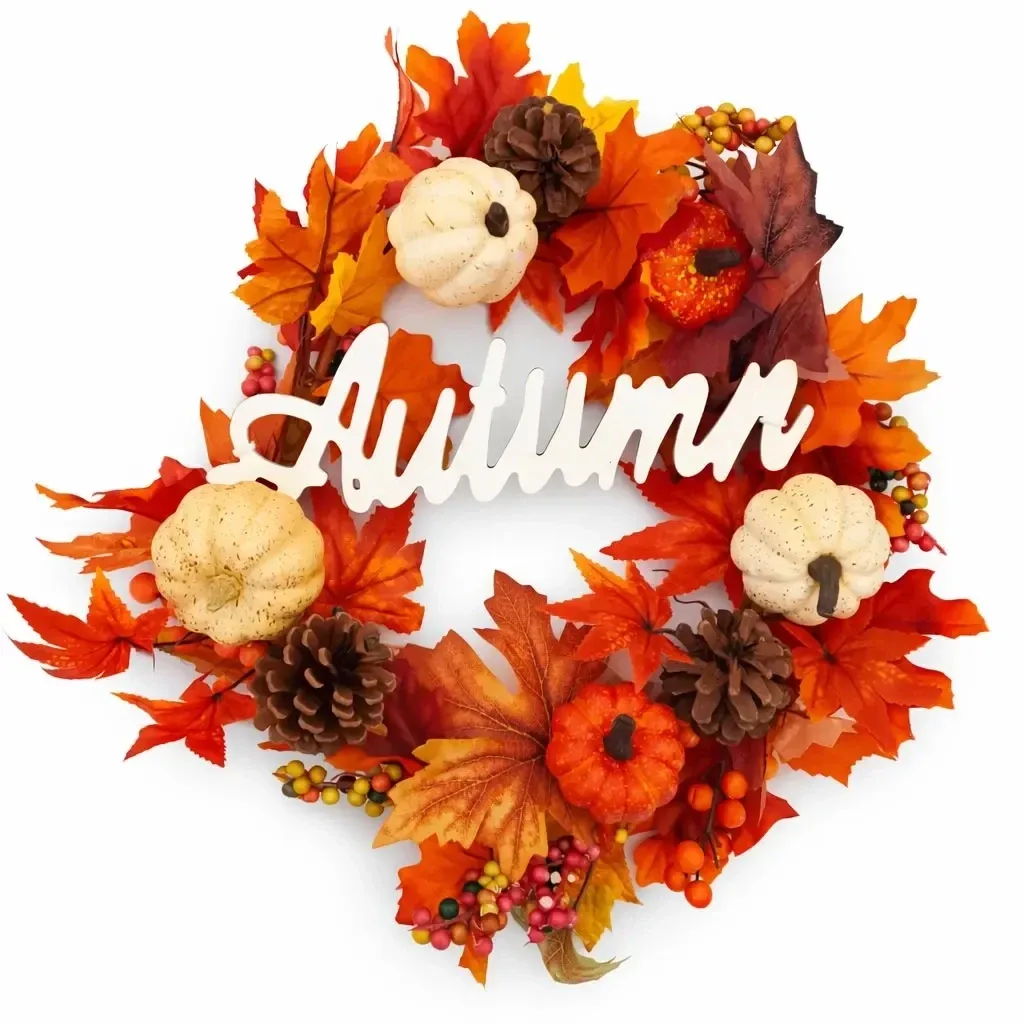 Autumn door wreath 48 cm, plastic and wire, IP44, outdoor