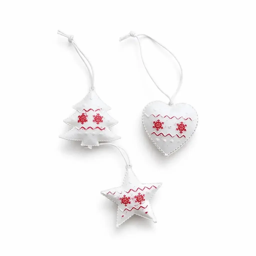 Set of metal Christmas ornaments 5 cm, with patina, 3 types, white and red, pack of 12 pcs