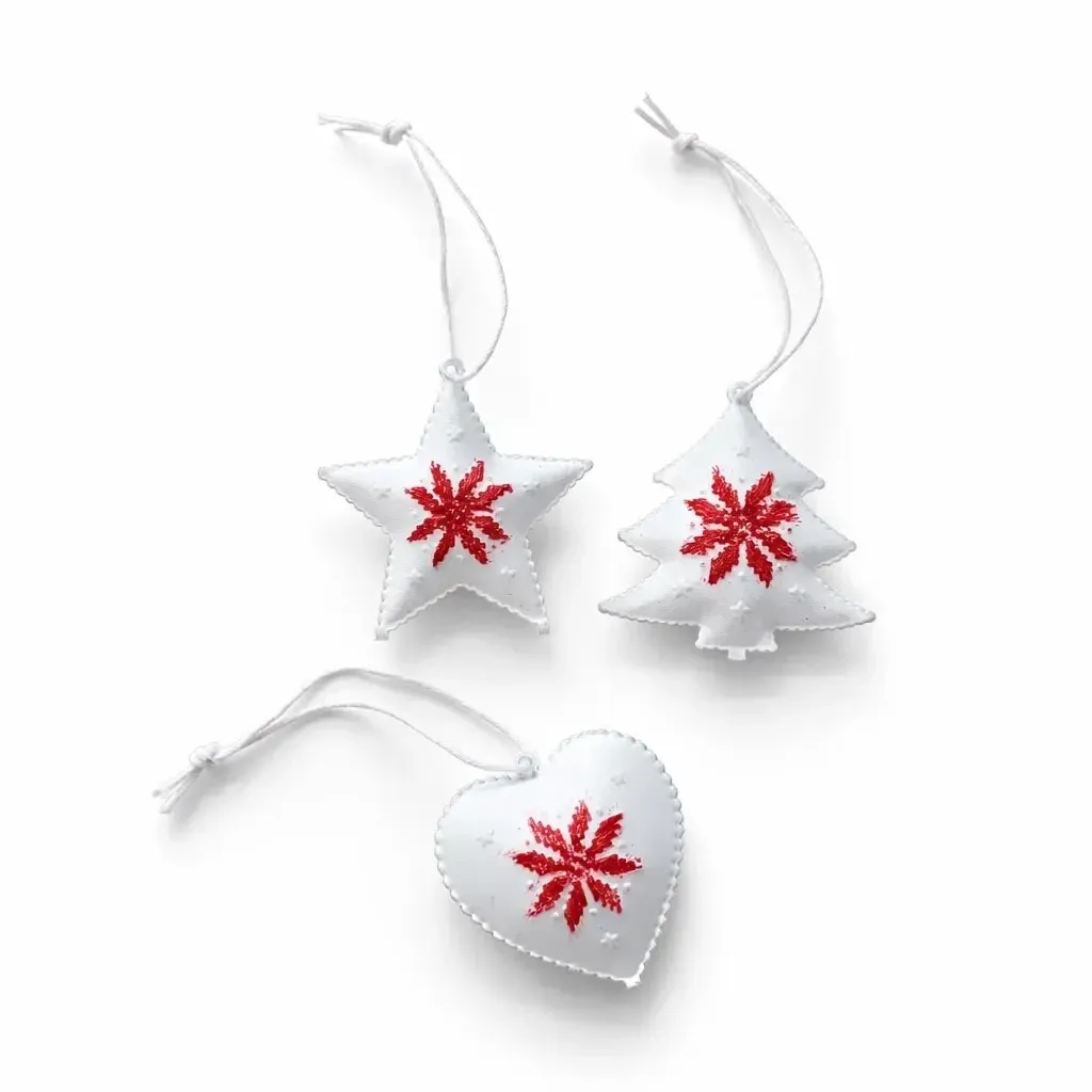 Set of metal Christmas ornaments 5 cm, with patina, 3 types, white and red, pack of 12 pcs