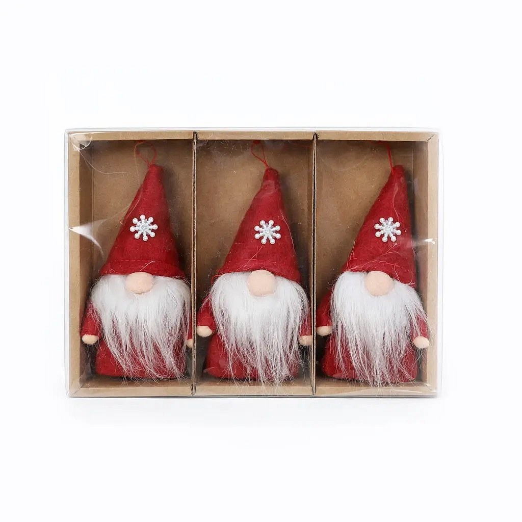 Set of Christmas ornaments dwarfs 11 cm, red, textile, pack of 3
