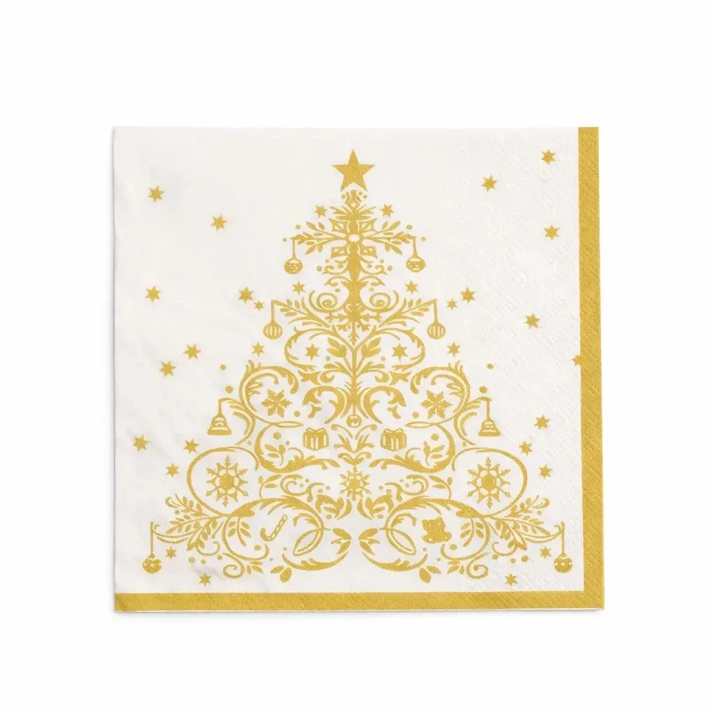 Christmas paper napkins, 16,5 × 16,5 cm, 20 pcs in pack, golden tree