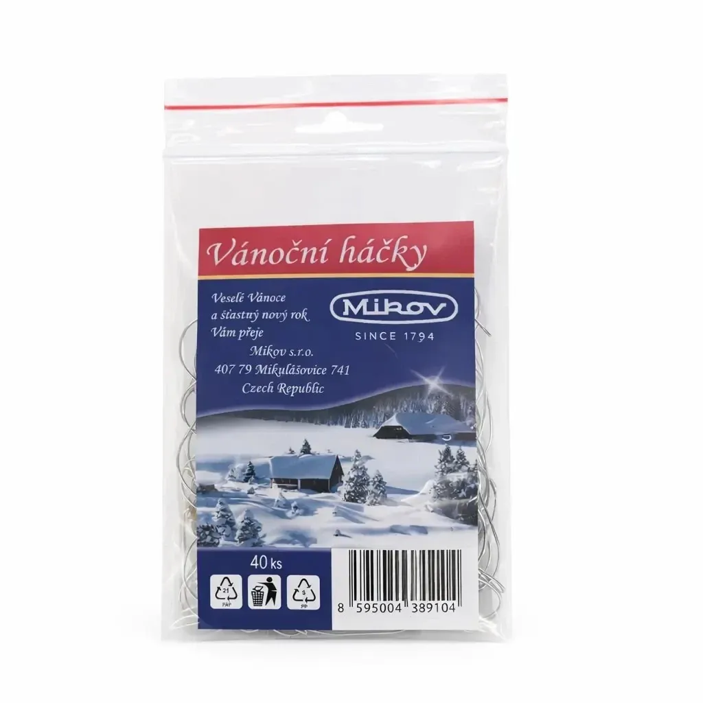 Christmas hooks for Mikov ornaments, metal, pack of 40
