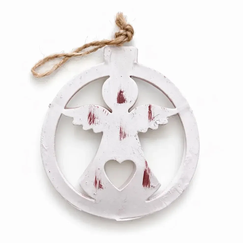 Christmas tree ornament angel, 9,5 × 8 cm, metal with patina, for hanging
