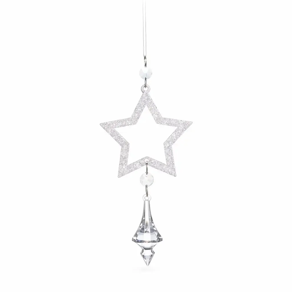 Christmas tree ornament star 8,5 cm, hanging, acrylic, silver and clear