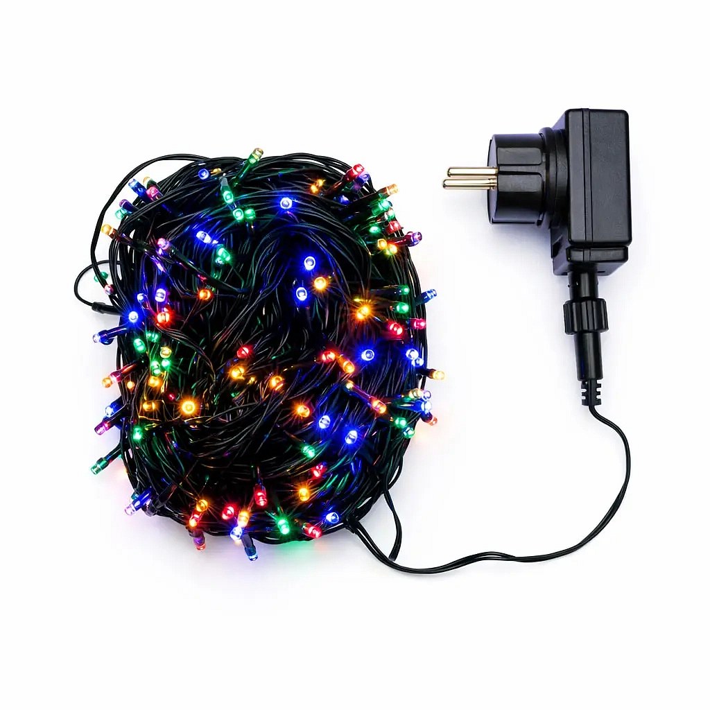 LED string lights, outdoor, 40 m, multicolor, 200 LEDs, black cable, IP44, power supply included