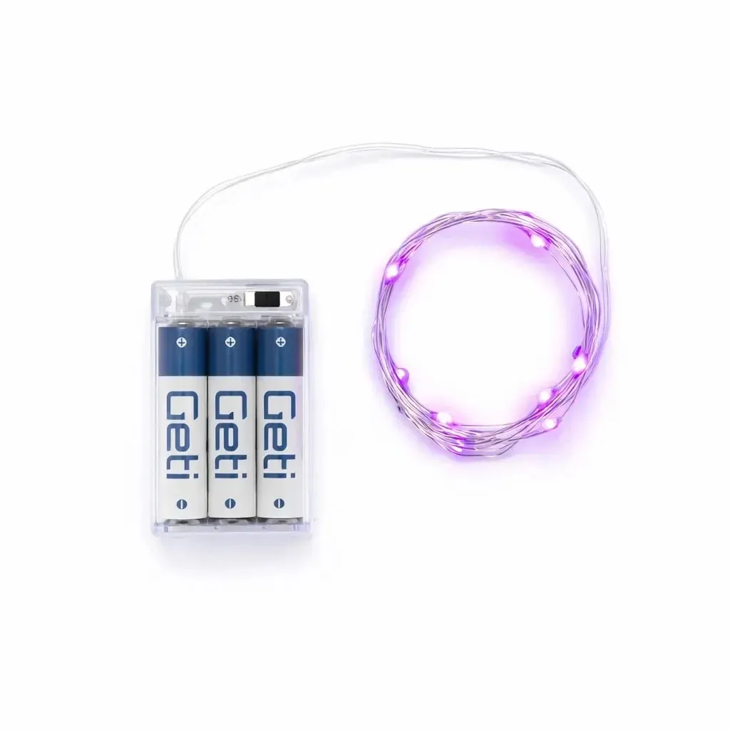 Battery-powered LED string lights, teardrop-shaped, 2.30 m, pink, 20 LEDs, wire, IP20 indoor use, 3 × AA