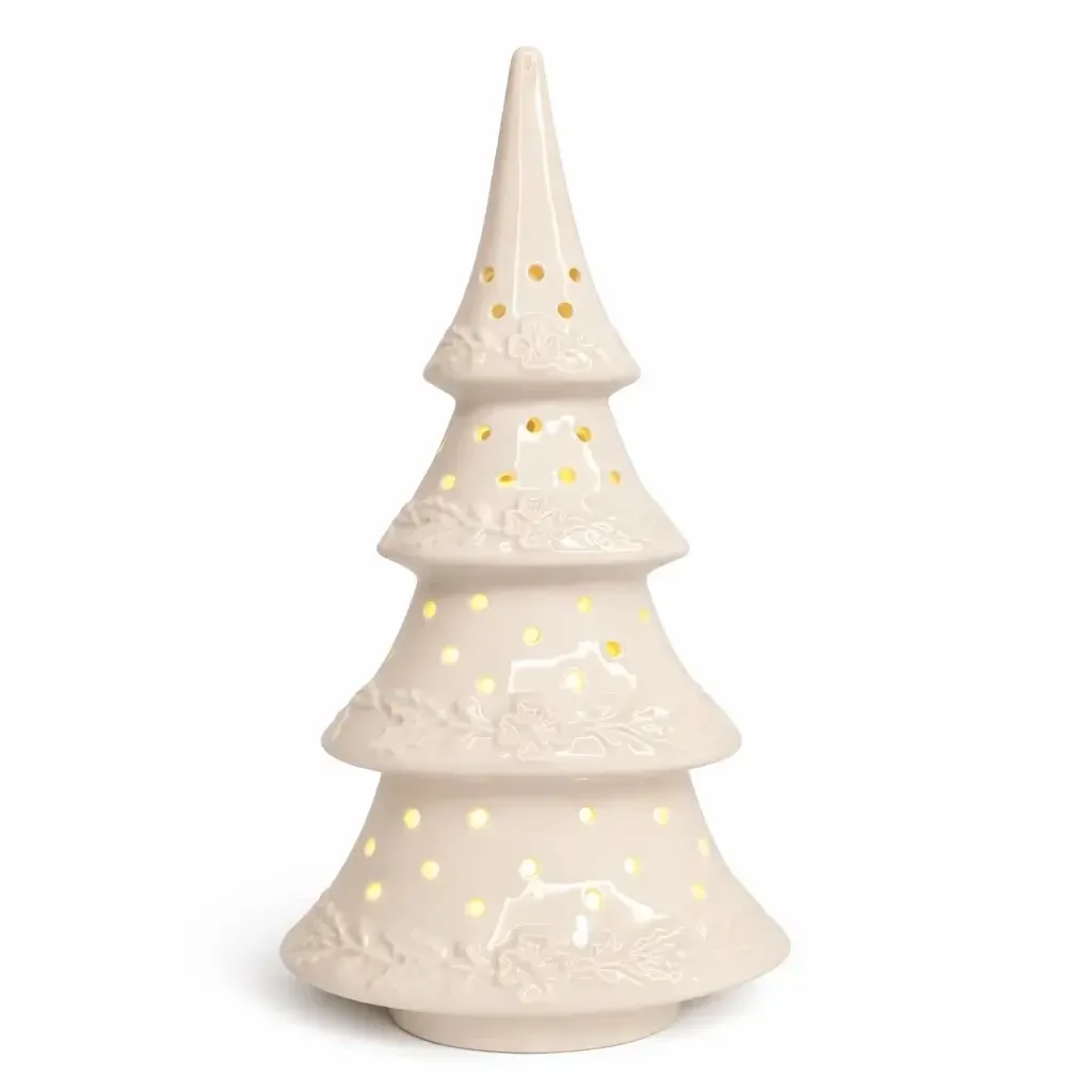 LED ceramic tree decoration, 15 × 9,2 × 29 cm, warm white, 2× LR44