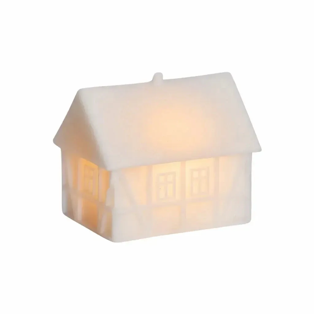 LED-lit Copenhagen half-timbered house, 9 × 6 × 8 cm, wax finish, warm white, white,