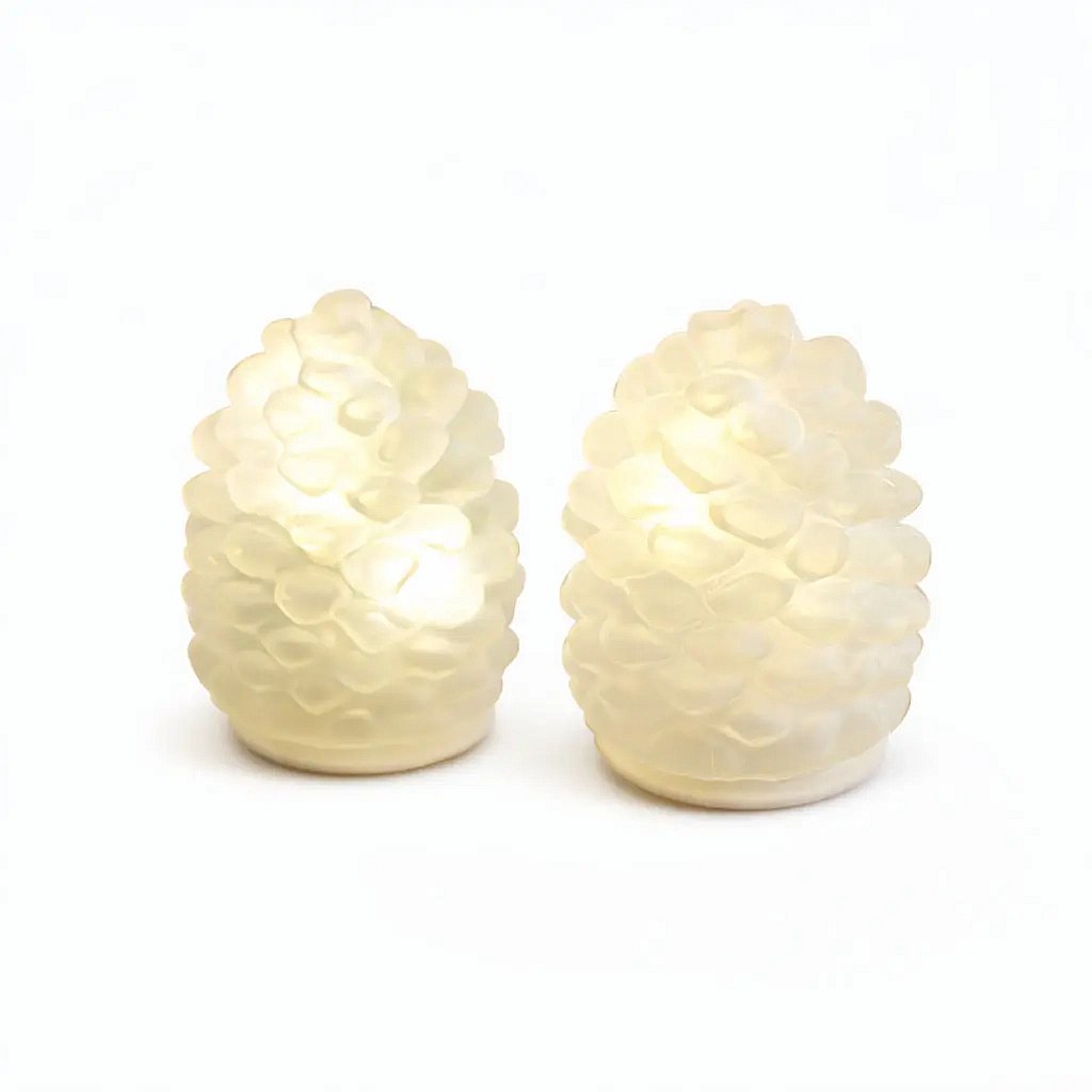 LED Glass Decorations, Pinecones, Set of 2, Matte
