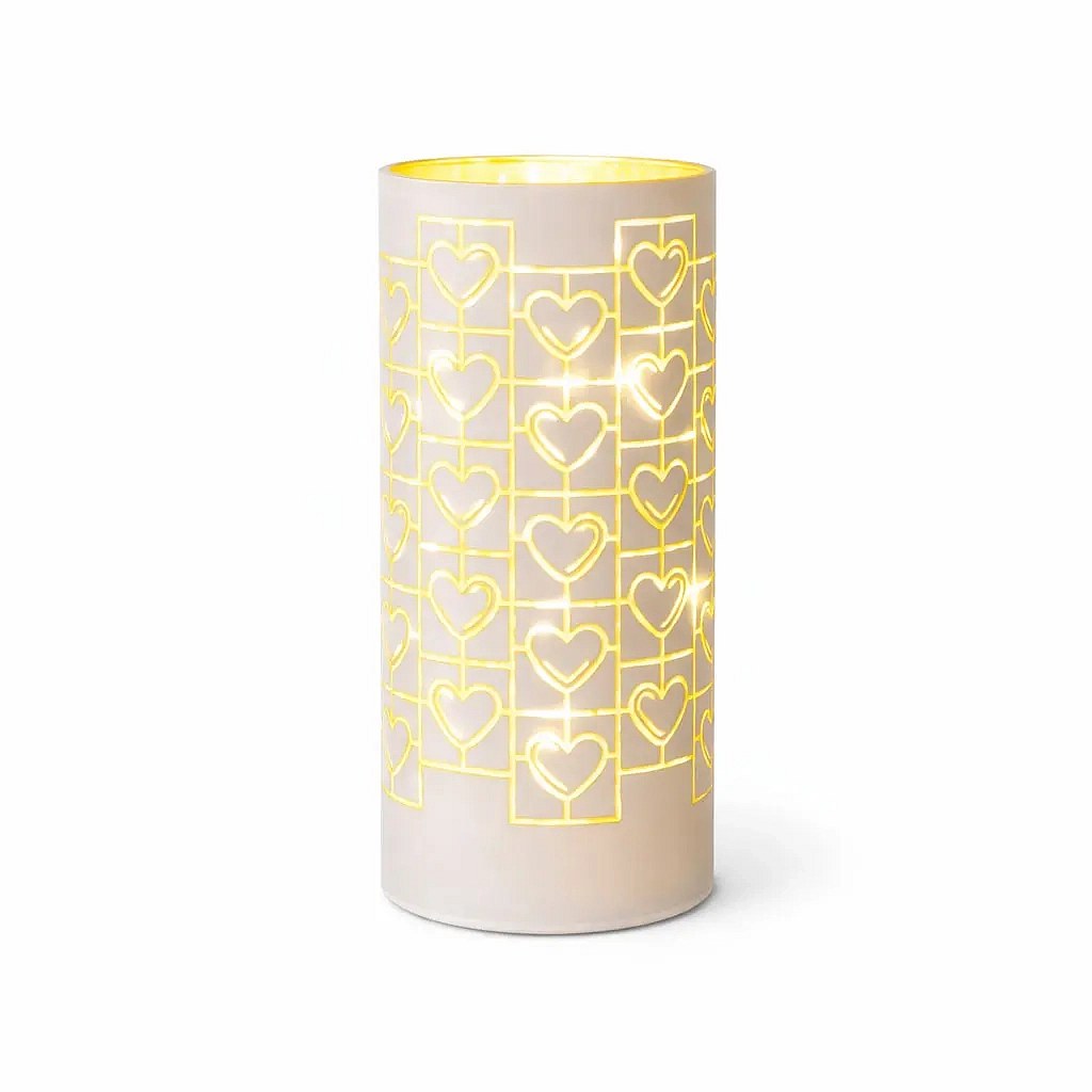 LED Christmas candle holder for table with heart, 15 × 7 cm, glass