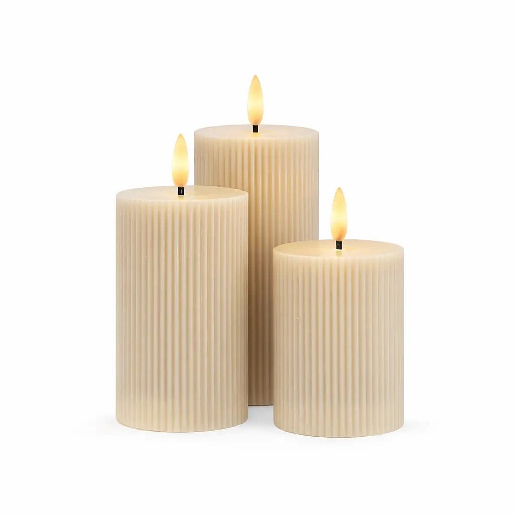Smilla Rechargeable LED Candles Made of Real Wax, Set of 3, Height 10/12.5/15 cm, Diameter 7.5 cm, Gray, Without Charging Station