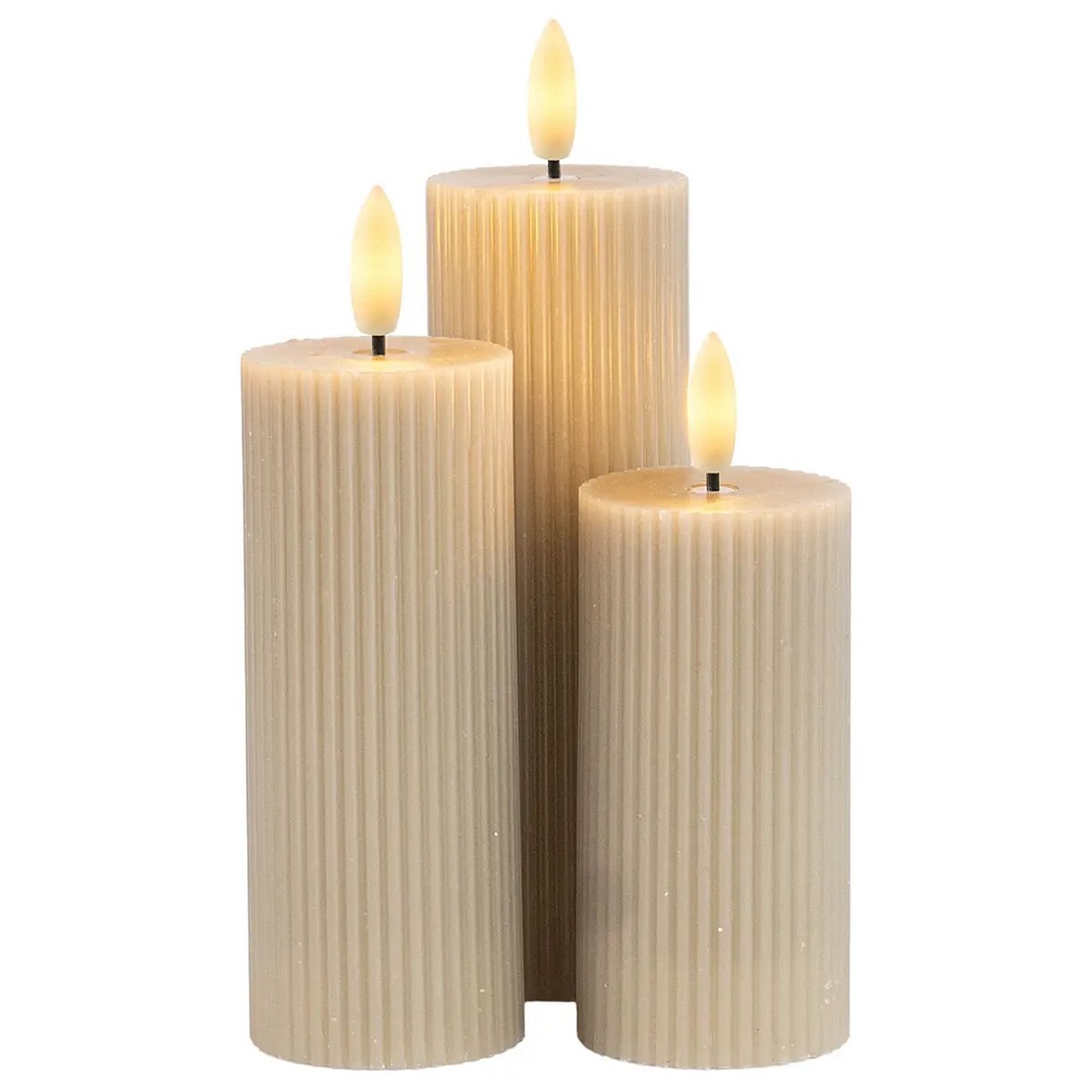 Smilla Rechargeable LED Candles Made of Real Wax, Set of 3, Height 10/12.5/15 cm, Diameter 7.5 cm, Light Gray, Without Charging Station