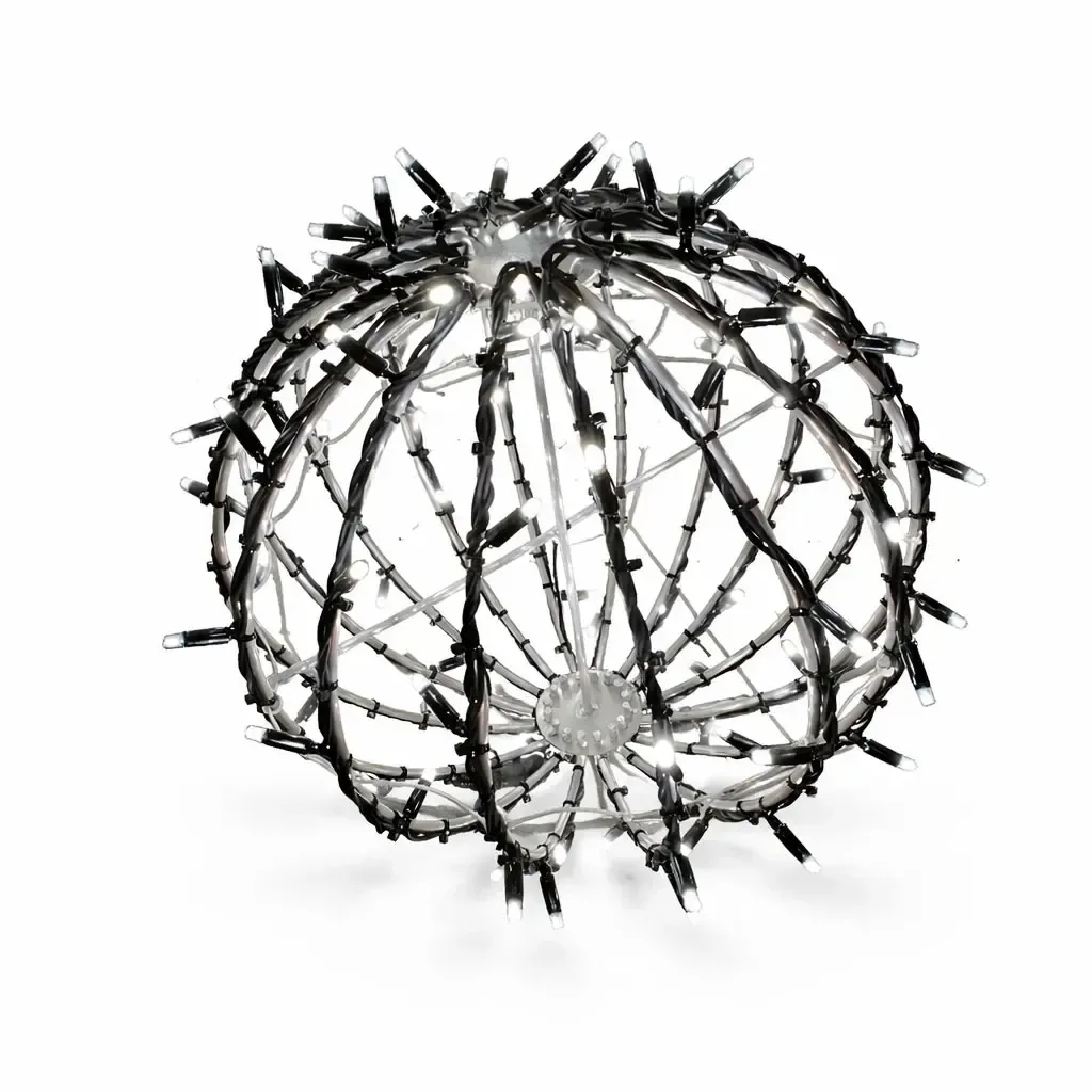 3D LED Garden Light Ball, 40 cm diameter, icy white, black cable, IP67, aluminium, Easy fix