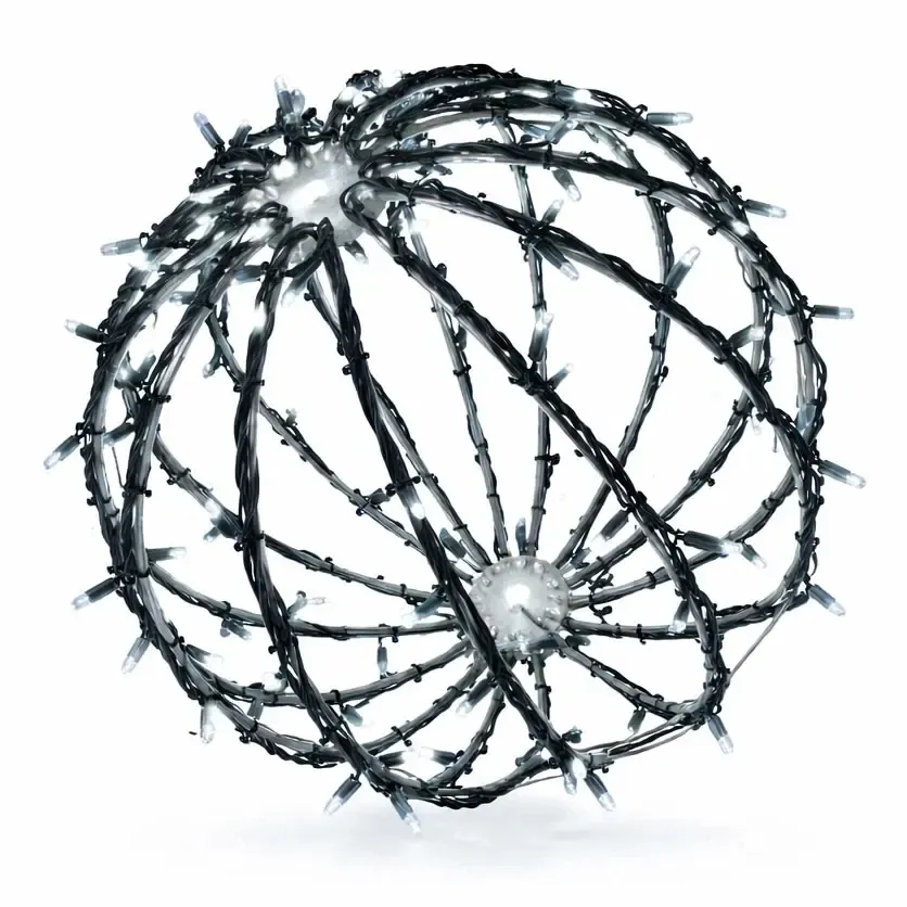 3D LED Garden Light Ball, 60 cm diameter, icy white, black cable, IP67, aluminium, Easy fix