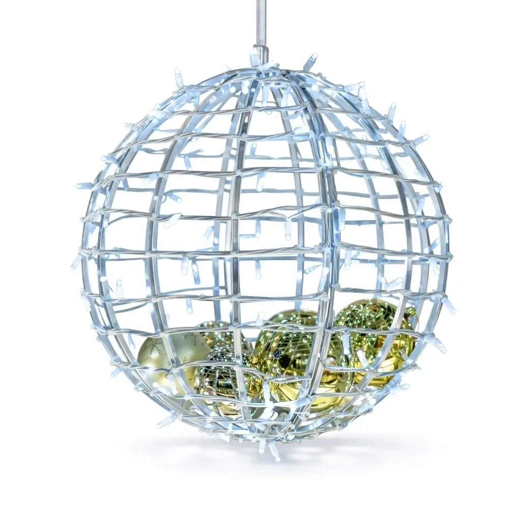 3D LED light ball, diameter 100 cm, icy white with Flash, 230V, 24,5W, 6kg, 2 parts, aluminium