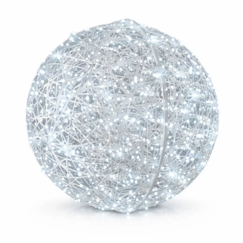 3D LED light ball ornament fibreglass Ø 130 cm, icy white with Flash