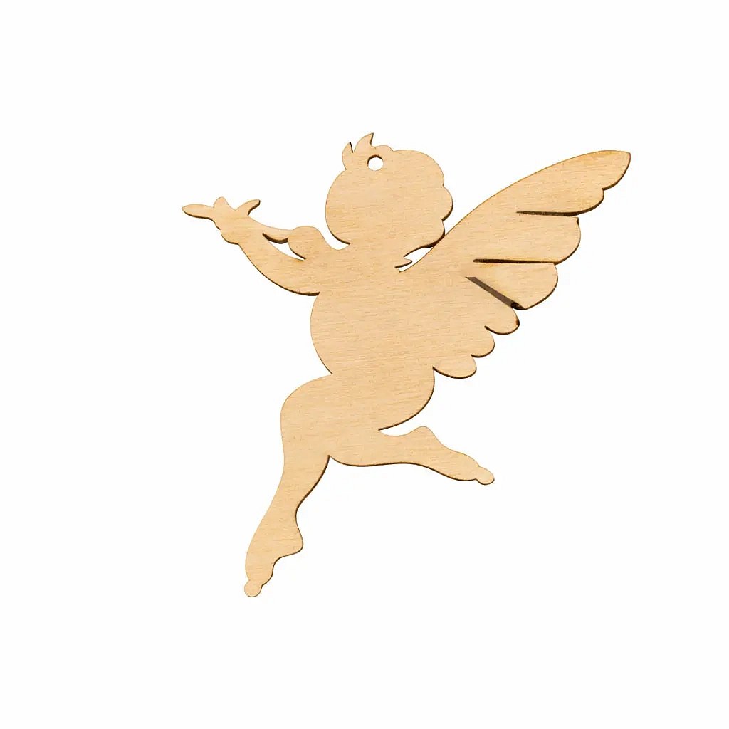 Wooden cupid decoration 9,7 × 8 cm, pack of 4