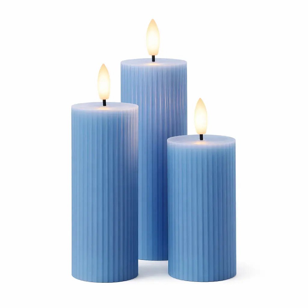 Smilla Rechargeable LED Candles Made from Real Wax, Set of 3, Height 10/12.5/15 cm, Diameter 7.5 cm, Blue, Without Charging Station