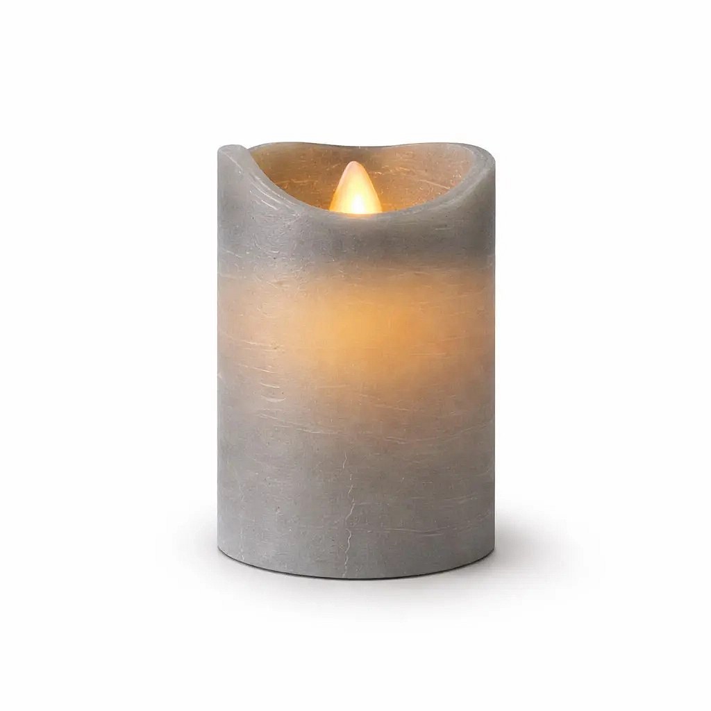 LED battery operated candle wax Sara, Ø 7,5 × 10 cm, grey, 2× AA