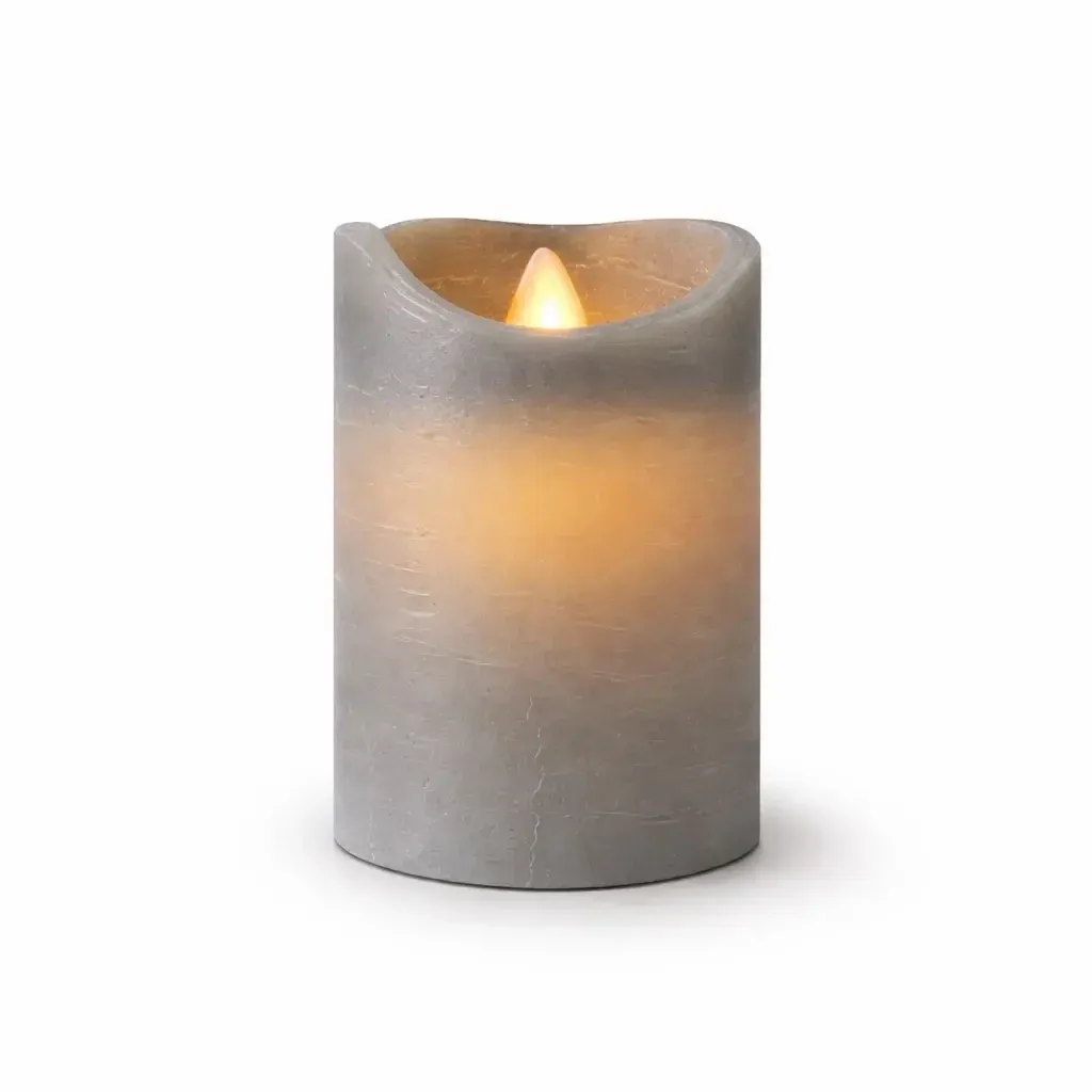 LED battery operated candle wax Sara, Ø 7,5 × 10 cm, grey, 2× AA