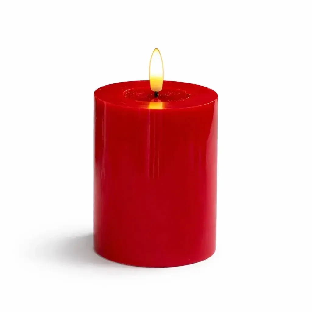 LED battery operated candle, wax Sille Red, Ø 7,5 × 10 cm, red, 2× AA