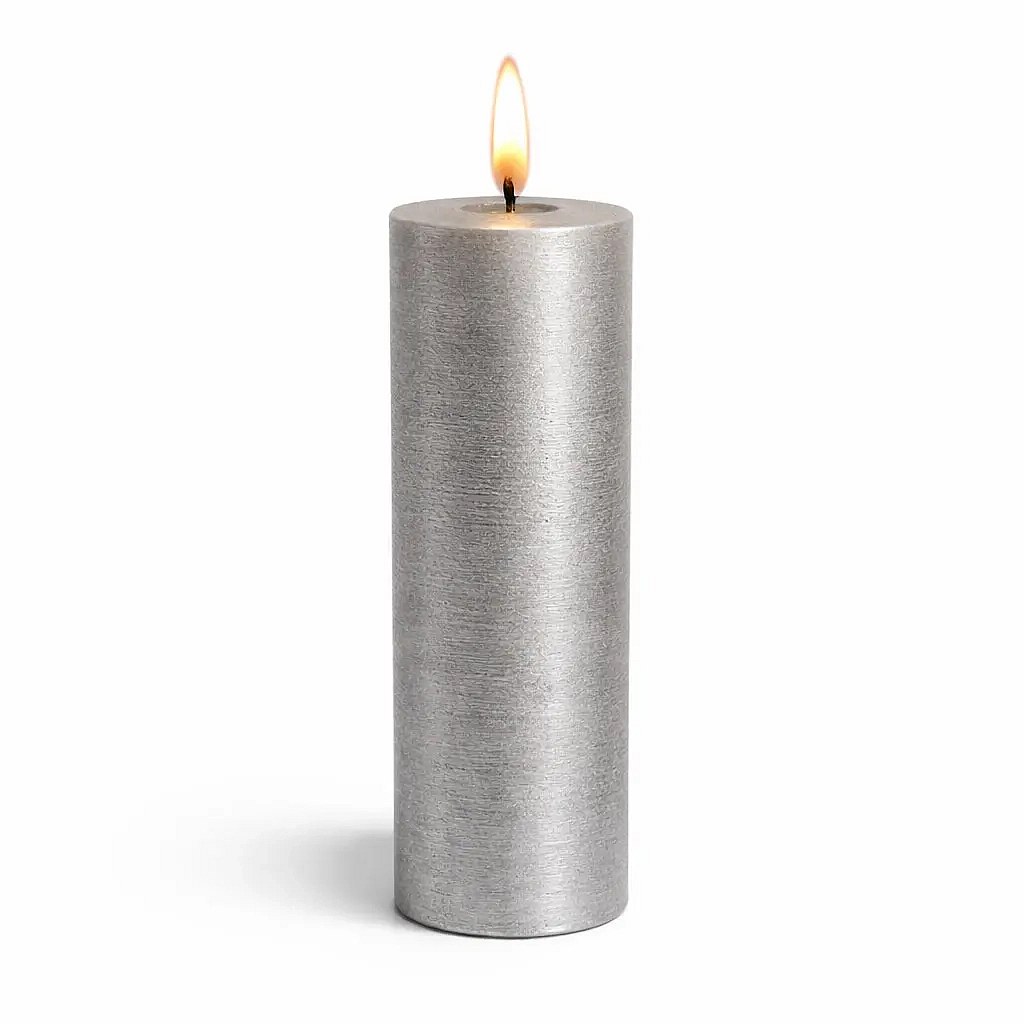 LED battery operated candle, wax Sille, Ø 5 × 20 cm, silver, 2 × AA