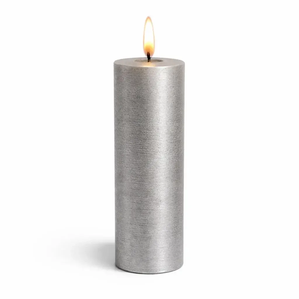 LED battery operated candle, wax Sille, Ø 5 × 20 cm, silver, 2 × AA