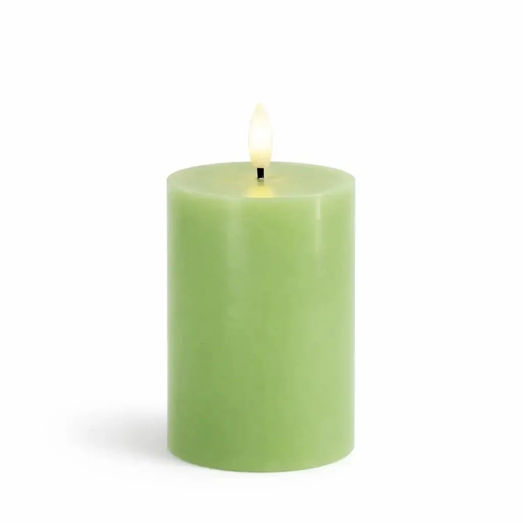 LED battery operated candle, wax Sille, Ø 7,5 × 10 cm, apple green, 2× AA
