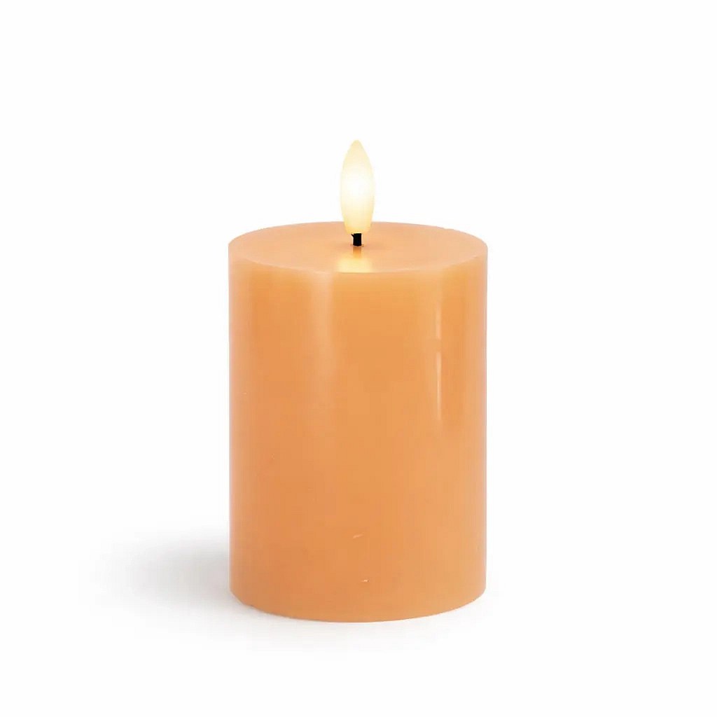 LED battery operated candle, wax Sille, Ø 7,5 × 10 cm, peach, 2× AA